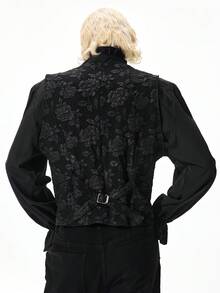 ROMWE MEN Goth 男士哥特玫瑰提花背心 - 黑色 - 查看 4