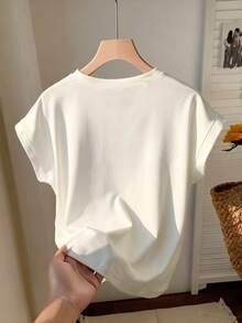 Resyla 女士修身圆领短袖T恤，白色印花 - 白色 - 查看 2