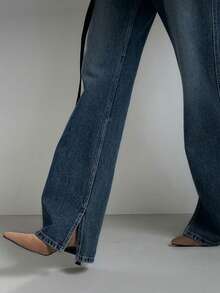 DAZY Classic Retro Washed Side Slit Women's Blue Denim Jeans - Light Wash - View 8