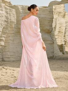 Graceveil Đầm dự tiệc kiểu Ả Rập màu hồng thanh lịch, đính sequin, vai lệch, phong cách Trung Đông dành cho phụ nữ. - Hồng - Xem 7