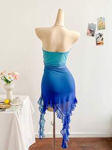 Soleia Vestido mini con tirantes con estampado de flores y medusas, adecuado para vacaciones, festivales de música, estilo bohemio, días festivos, citas, meriendas - Azul - Ver 2