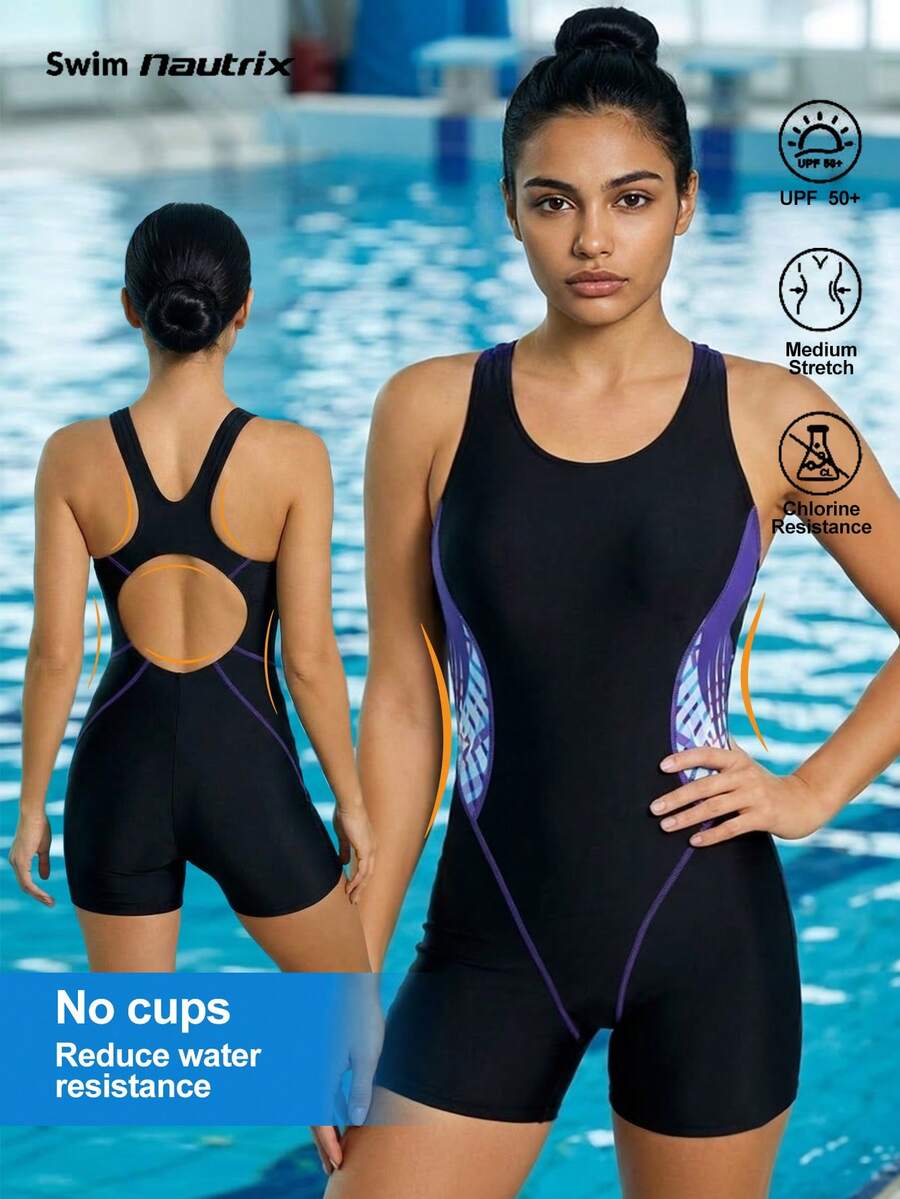 Swim Nautrix Swim SPRTY Summer New Ladies' Backless Printed Patchwork Shorts, Summer Beach Vacation - Black - View 1