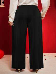 Cravure Quần tây công sở thanh lịch cỡ lớn, chất liệu satin, đính cúc, màu đen, chất liệu da cao cấp dành cho nữ. - màu đen - Xem 6