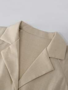 Lyxana 女士翻领插肩袖撞色蕾丝单排扣优雅风衣 - 卡其色 - 查看 7