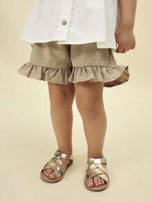 SUMWON Girls Collared Button Front Blouse And Ruffle Hem Shorts Two Piece Summer Outfit Set With Peter Pan Collar Festive Occasionwear - Multicolor - View 4