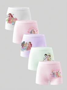 Quần lót bé gái - 5 chiếc, họa tiết công chúa, màu pastel, kiểu quần đùi, eo chun, mềm mại, nhẹ, thoải mái, thích hợp mặc ngủ, chơi, hàng ngày, có thể giặt máy, quà tặng ngày lễ 2026, phụ kiện cần thiết, dễ thương, quyến rũ, bền, bốn mùa. - Hồng - Xem 7
