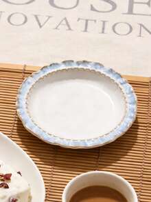 1pc/2pcs Ceramic Floral Edge Bone China Plate, French Vintage Style Dessert Plate, Fruit Plate, Cake Plate, Home Dining Tableware - Multicolor - View 5