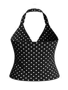 Rina Fox Áo camisole gợi cảm ôm sát kiểu retro chấm bi dành cho nữ cỡ lớn - màu đen - Xem 2