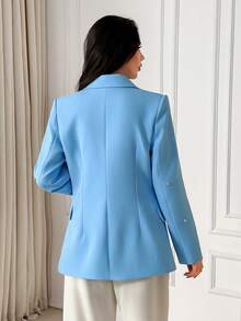 EURMUSE Blazer élégant pour femmes avec détails de strass au col châle - Bleu ciel - Voir 2