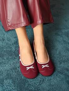 Rosivie Retro Color Block Comfortable Casual Flat Shoes, Suitable For Daily Commute Valentine's Day - Burgundy - View 9