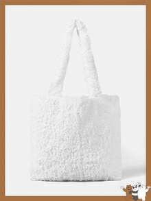 We Bare Bears X SHEIN 可爱的卡通毛绒手提袋 - 白色 - 查看 2