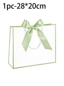 1/5pcs-Landscape-Style Kraft Paper Gift Bags, Shopping Bags, Packaging Bags With Handles, Bow-Decorated Handbags, Trick Or Treat, Halloween, White Large-Capacity Paper Bags, Halloween, Thanksgiving, Christmas, New Year, Wedding, Birthday Gift Packaging Bags - Light green - View 8
