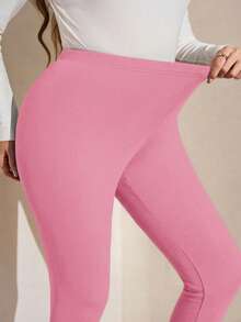 SHEIN LUNE Quần legging nữ cỡ lớn, màu trơn, cạp chun, kiểu dáng thường ngày, lót giữ nhiệt. - Hồng - Xem 7