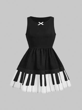 Gothic Doll Ruffle Piano Print Women Mini Dress
