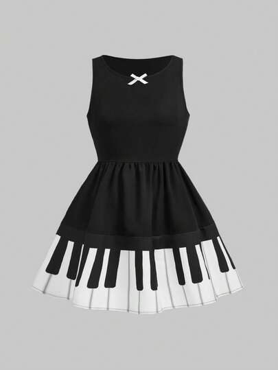 Gothic Doll Ruffle Piano Print Women Mini Dress