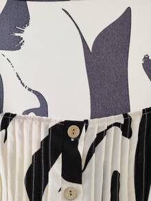GlowEve CURVE Plus Size Black And White Random Print A Line Dress With Square Neck Half Puff Sleeve And Ruffle Hem - Black and White - View 3