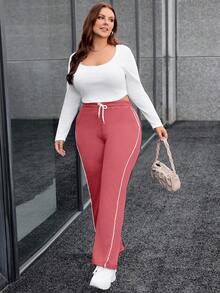 Pantalones de chándal informales y holgados con cordón en la cintura para tallas grandes - Rosa vieja - Ver 3