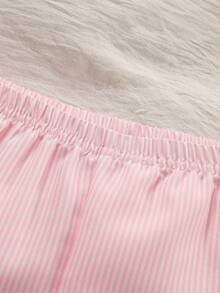 Baby Girl Button-Front Long Sleeve Shirt And Pants Loungewear Set, Casual Comfortable Sleepwear, Suitable For Cute And Sweet Little Girls - Pink - View 7