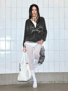 ROMWE Avant 女士休闲字母印花卫衣 - 黑色 - 查看 1