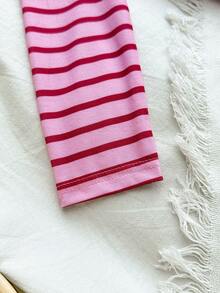 THE POWERPUFF GIRLS X SHEIN Baby Girl Casual Striped Cartoon Pattern Ruffle Hem Long Sleeve Dress, Autumn - Pink - View 5