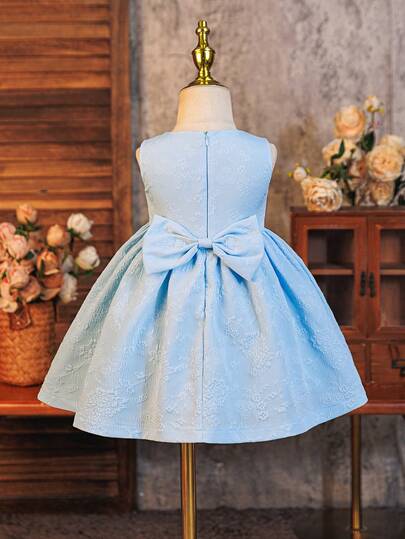 Glamorique Kids Baby Girl Cute Jacquard Camisole Dress, Princess Dress With Detachable Bow At Back Waist, Suitable For Stage Performance, Holiday Party, 1st Birthday, Wedding