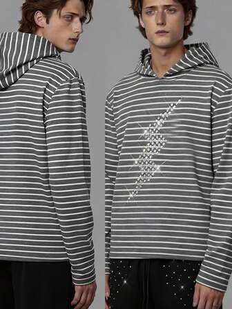 Street Life Herren Gestreifter Patch Design Slim Fit Kapuzenpullover