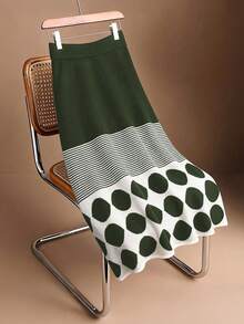 Franclia Elegant Geometric Polka Dot & Striped Long A-Line Knit Skirt, Casual & Versatile For Commuting, Autumn/Winter - Multicolor - View 4