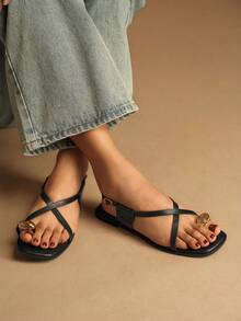 Rosivie 女士搭扣设计休闲度假百搭平底凉鞋 - 黑色 - 查看 3