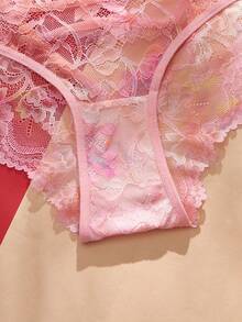 Eraneu Fashionable Sexy Lace Hollow-Out Thong Panties - Pink - View 3