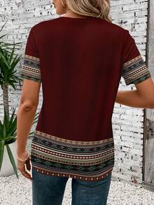 EMERY ROSE Casual Minimalist Geometric Round Neck Loose Women T-Shirt Western T Shirts Women Women S Short Sleeve Tops Red - Multicolor - View 2