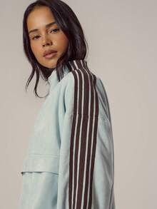 MUSERA Faux Suede High Neck Half Zip Long SleevePocket Detail Top Spring, Girly, Day Outfits, Cute, Casual Sweet Pea Spring - Baby Blue - View 2