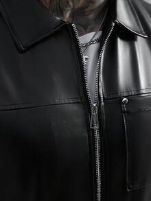 SLATEMANN 男士宽松PU皮拉链短袖衬衫，街头风男士皮衬衫，黑色男士短袖衬衫，拉链衬衫，街头风衬衫，适合周末旅行、户外活动、探险旅行、轻松的工作环境或半正式场合，可作为男友/丈夫礼物、周年纪念/生日礼物、派对、暑假、新年、婚礼、情人节等场合穿着。黑色皮衬衫，拉链衬衫，PU男士衬衫。 - 黑色 - 查看 7