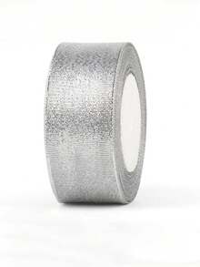 1卷缎带，适用于手工蝴蝶结制作、婚礼装饰、礼品包装、DIY工艺品、花艺布置、派对用品，多种颜色和宽度可选。 - 銀色 - 查看 5