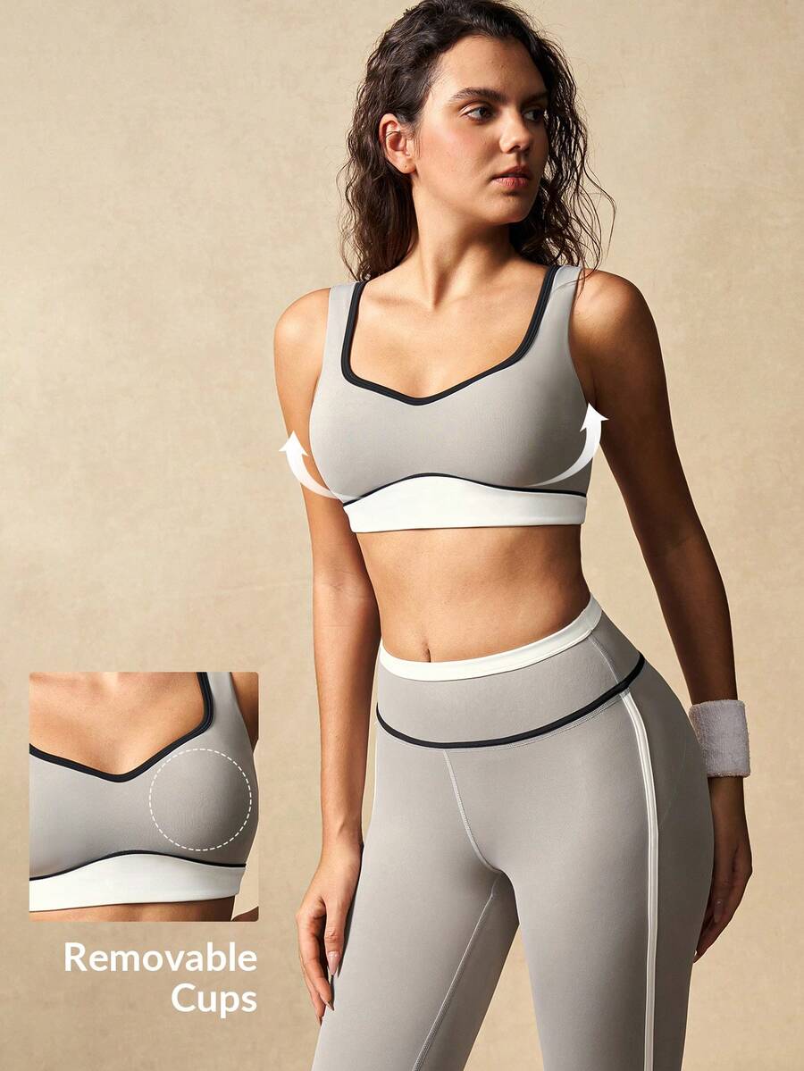 VARSIVA 女士撞色滚边运动文胸和紧身裤套装