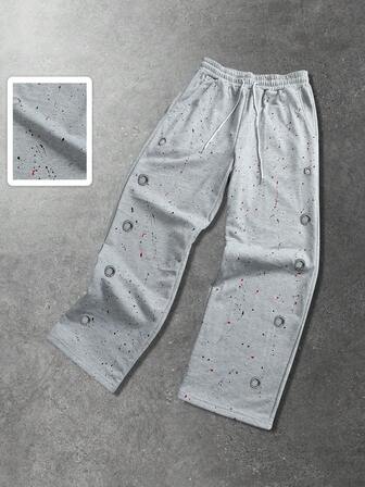 Pantalones de chándal casuales de hombre con estampado de lunares y cordón