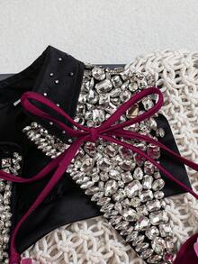 Swim SXY Áo tắm liền thân gợi cảm dành cho nữ, kiểu cổ yếm, chất liệu nylon lấp lấp lánh kết hợp họa tiết hoa lan 3D, thích hợp cho mùa xuân/hè. - Nhiều màu - Xem 6