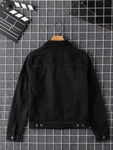 Chaqueta de mezclilla para hombre, lavado vintage, botones clásicos, estilo urbano casual, ideal para uso diario - Negro - Ver 3