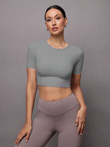 Activina 扭结露背短款运动T恤 - 灰色 - 查看 2