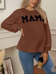 SHEIN Maternity Round Neck Letter Print Casual Versatile Long Sleeve Sweatshirt, Autumn/Winter - Brown - View 4