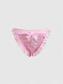 ROMWE Goth 女士甜美浪漫蕾丝镂空蝴蝶结性感内裤 - 粉色 - 查看 2