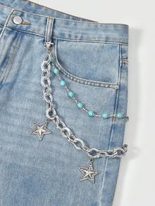 ROMWE Grunge Punk 1pc Women Star Decor Layered Trouser Chain - Silver Turquoise Star Trousers - View 2