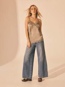 Aralina 女士休闲时尚优雅奢华缎面蕾丝边吊带背心，完美适合夏季造型、海滩度假装扮和派对装扮。 - 灰色 - 查看 10