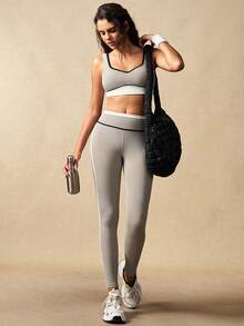 VARSIVA 女士撞色滚边运动文胸和紧身裤套装 - 彩色 - 查看 5
