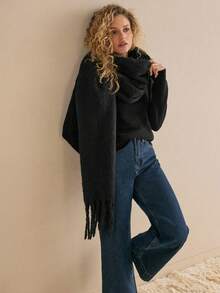 MOTF PREMIUM Jersey de cuello redondo de manga larga 100% lana tejida, otoño/invierno - Negro - Ver 2