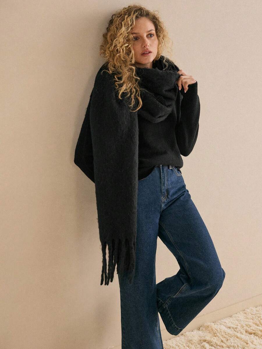 MOTF PREMIUM Jersey de cuello redondo de manga larga 100% lana tejida, otoño/invierno