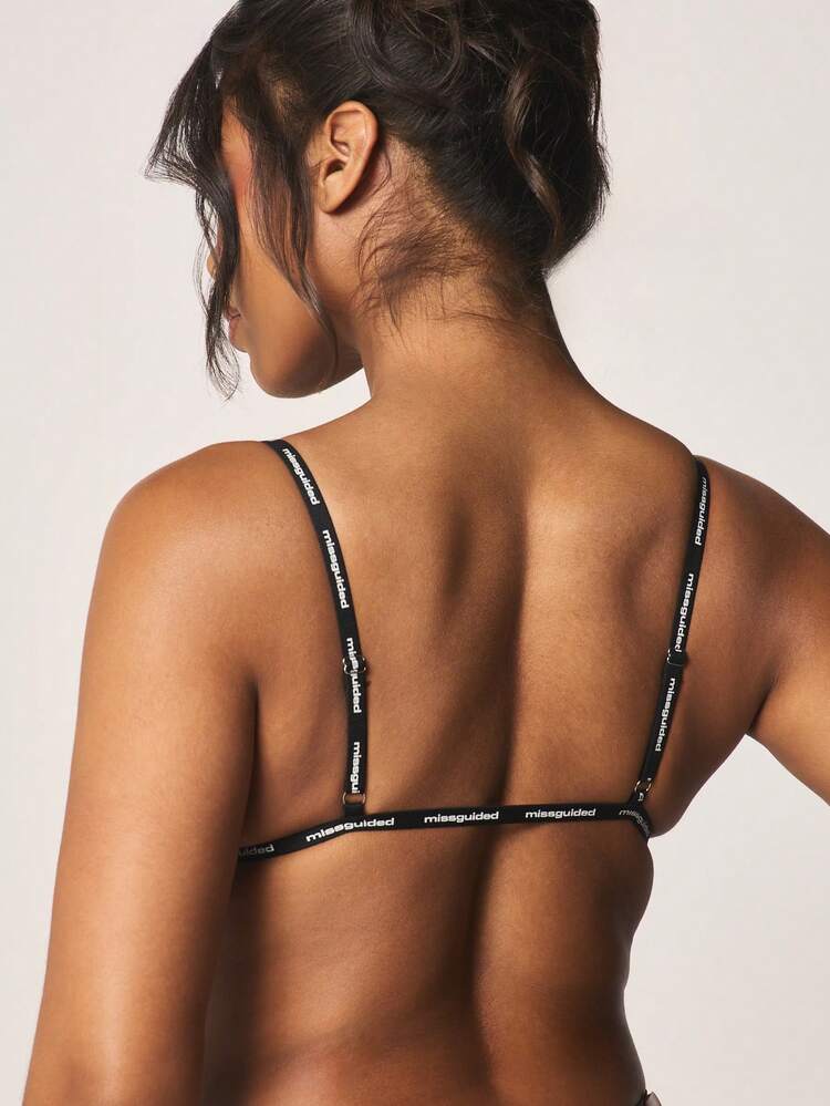 MISSGUIDED Biustonosz trójkątny w paski z taśmą z logo marki Bielizna na co dzień Komfort bez fiszbin Bielizna intymna
