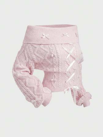 Maglione lavorato a maglia con fiocco rosa pastello carino e kawaii, maglione oversize per autunno/inverno