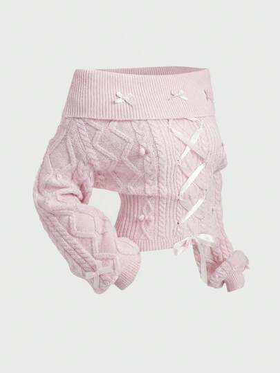 Suéter de punto con lazo rosa pastel estilo Kawaii, suéter holgado de talla grande para otoño/invierno