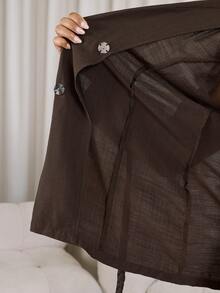 Modelyn Women's Fashion Distressed Pleated Collar Blazer Brown Blazer Women Suit Jacket For Women - Coffee Brown - View 9