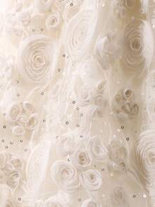 SHEIN Girls' Apricot High-End Luxury Lightweight Dress, Sophisticated Fabric, Minimalist Elegant Snug Fit Sweet Dress - Apricot - View 4